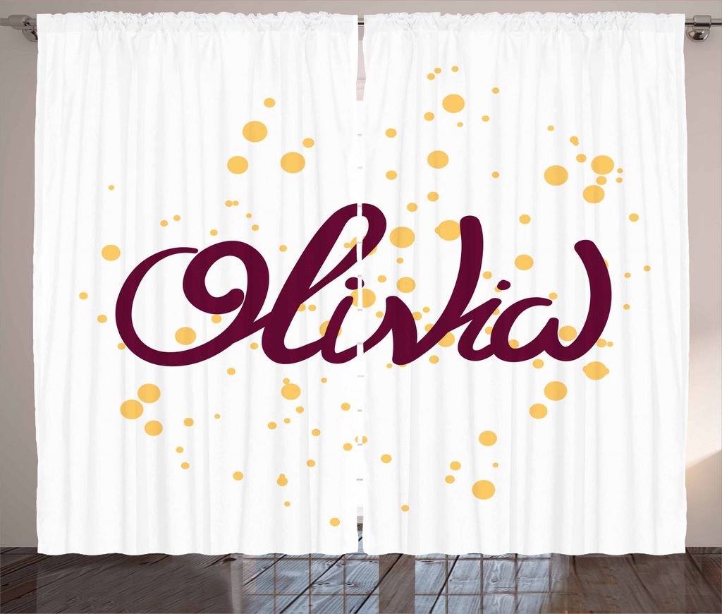 ABAKUHAUS Olivia Rustikaler Gardine, Traditioneller Mädchen Name, Schlafzimmer Kräuselband Vorhang mit Schlaufen und Haken, 280 x 225 cm, Senf un...