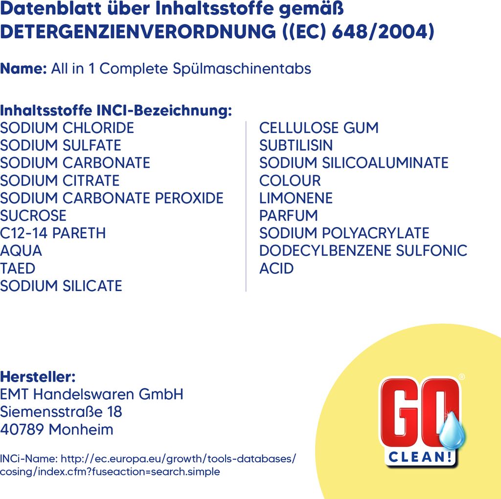 Geschirrspüler Tabs GO Clean! Compact Spülmaschinentabs – 500 Stück (9,5 Kg), 18g, In Umweltfreundlicher Folie Geschirr Reiniger Tabs