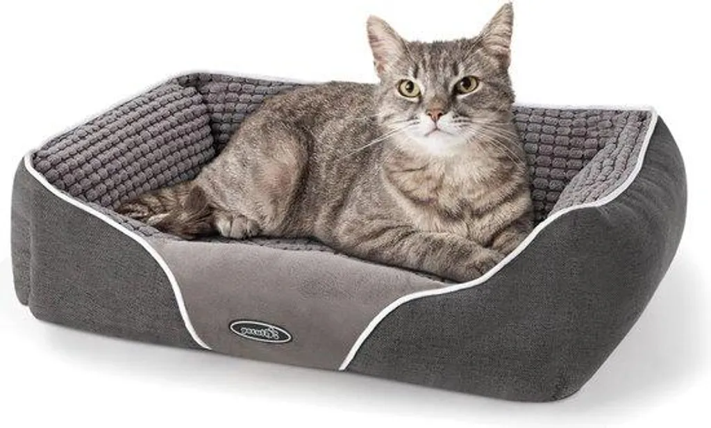 Lit pour chien et chat avec matelas carré à double paroi en tissu gris