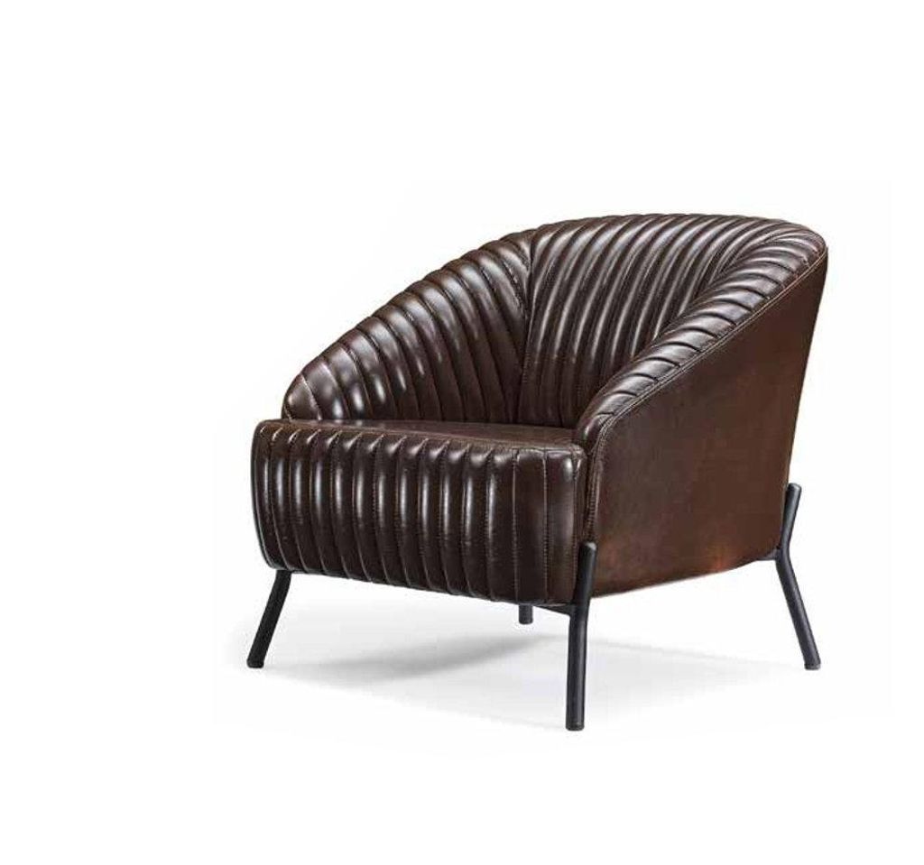 Brauner Sessel Designer Wohnzimmer Relaxsessel Leder Einsitzer Möbel