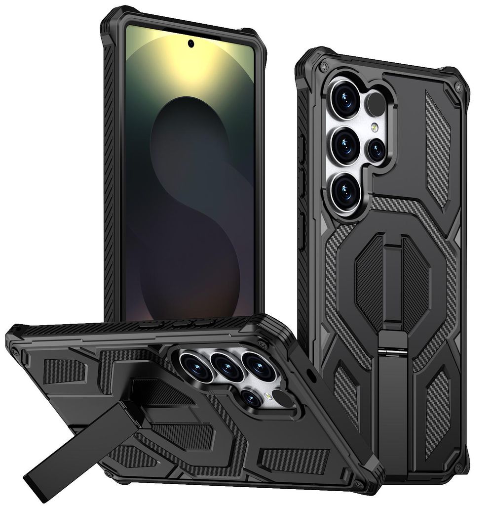 Magnetische Hülle für Samsung Galaxy S25 Ultra, Kompatibel mit MagSafe, Mit Metall-Ständer, Militärischer Stoßschutz Handyhülle Schwarz