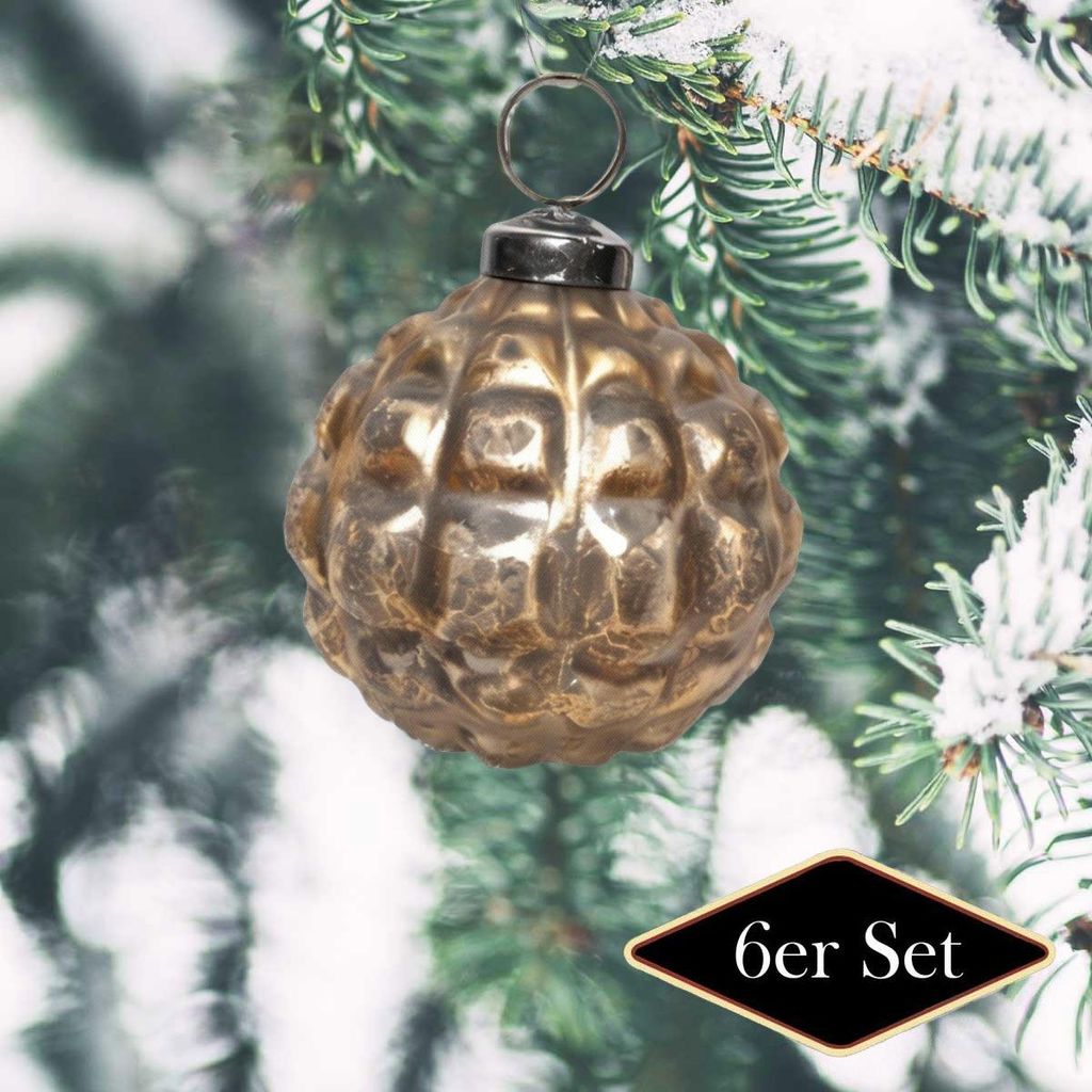 Premium Weihnachtskugel Glas, Gold strukturiert - handgemacht in Indien, 10 cm