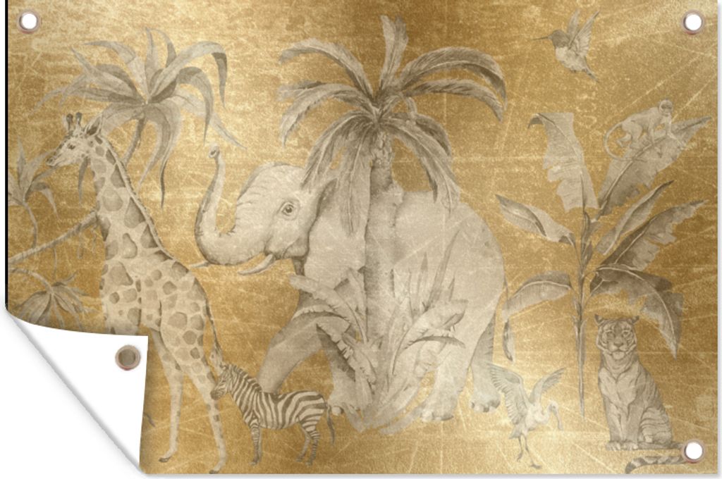 MuchoWow 120x80 cm Outdoor-Poster Gartendeko Sichtschutz Garten Poster für den Garten Dschungel - Kinder - Gold - Tiere