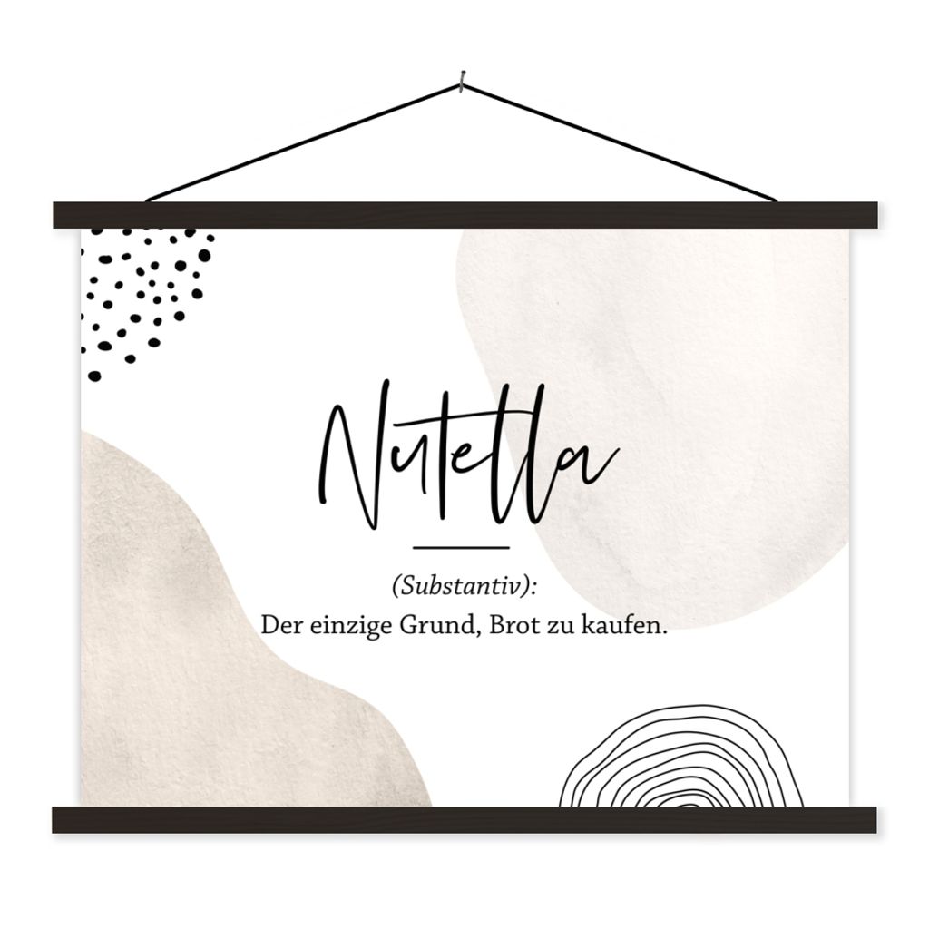 MuchoWow Textilposter Sprichwörter - Nutella - Wörterbuch - Zitate - Nutella Definition 60x45 cm mit schwarzem Rahmen - Poster Schlafzimmer