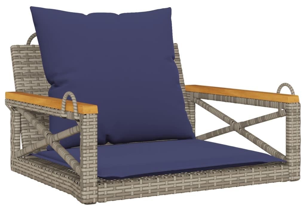 vidaXL Hängesessel mit Kissen Grau 63x62x40 cm Poly Rattan