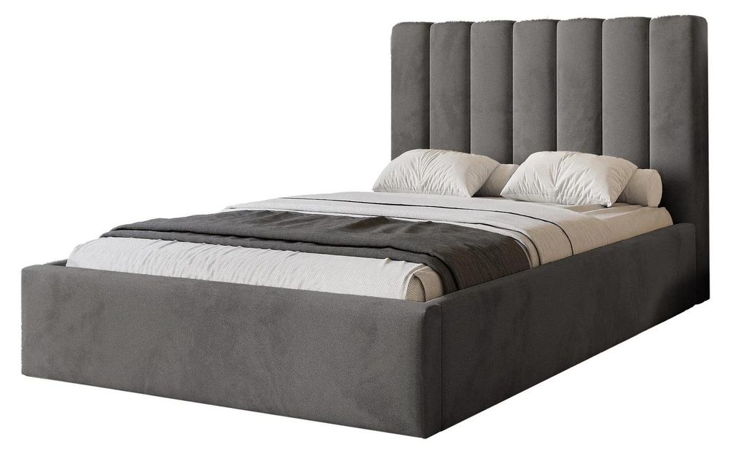 Polsterbett CIERO 120x200 Graphit Samtstoff mit Bettkasten & Lattenrost