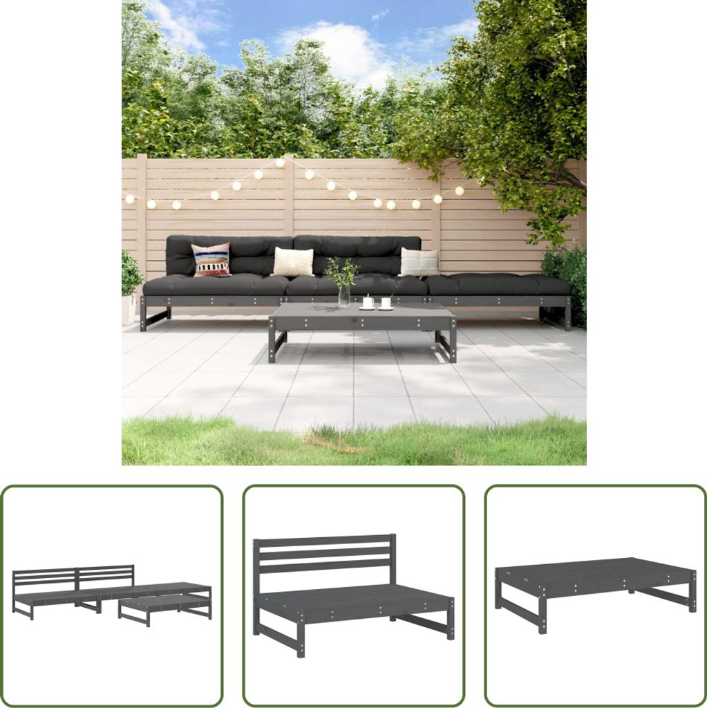 The Living Store 4-tlg. Garten-Lounge-Set Grau Massivholz Kiefer