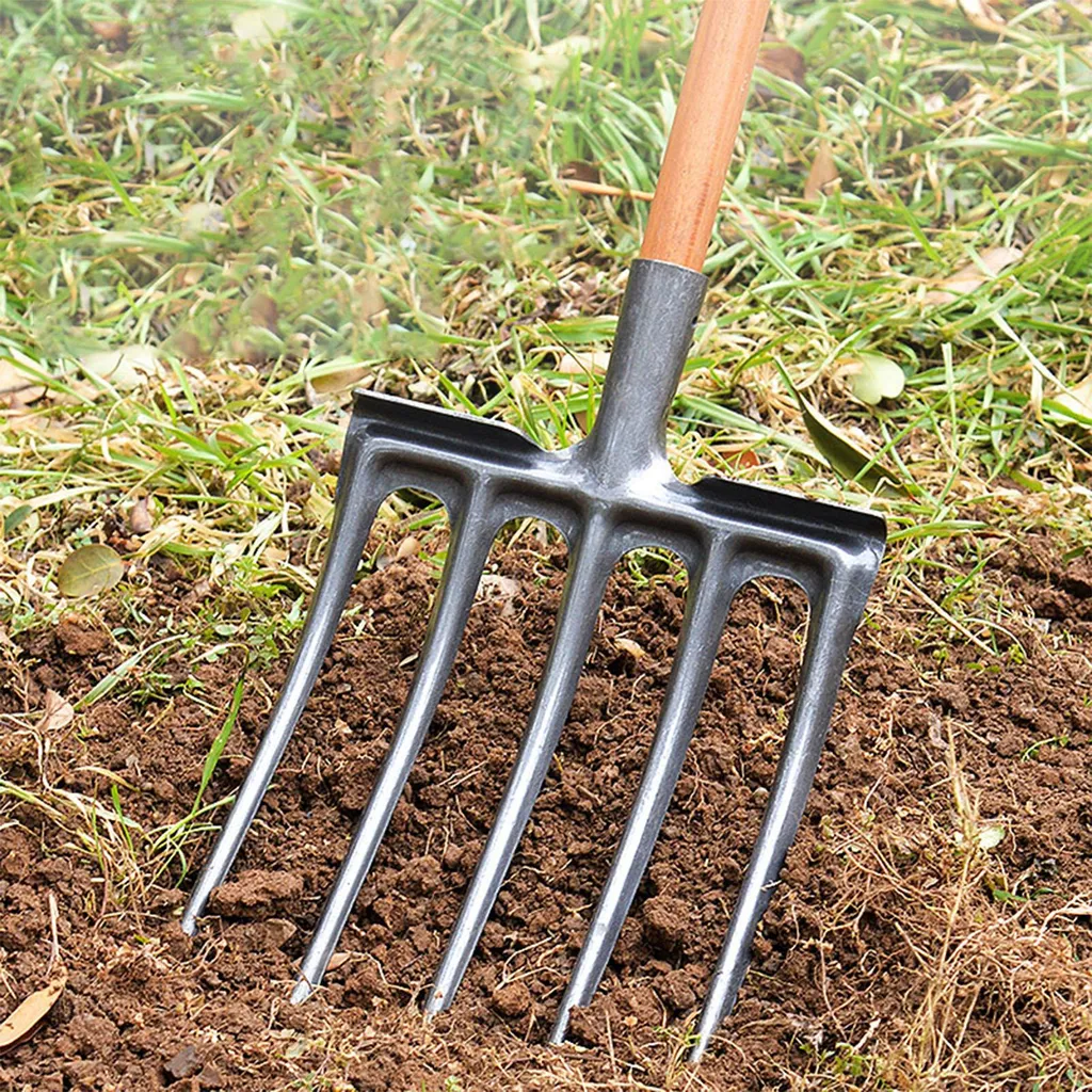 Fourche à bêcher 4 dents en acier carbone haute résistance pour jardin