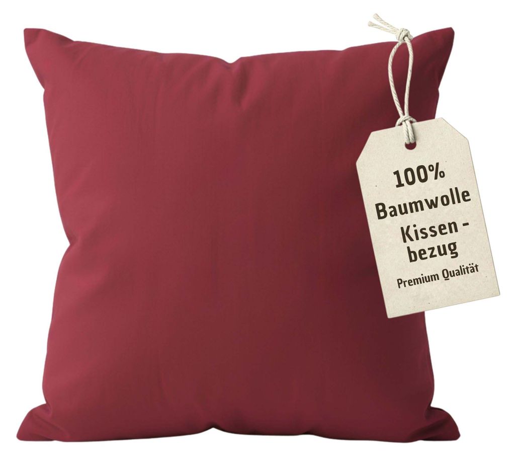 Kissenbezug 50x50 cm Bordeaux | 100% Baumwolle | Atmungsaktive PREMIUM Kissenhülle mit verdecktem Reißverschluss