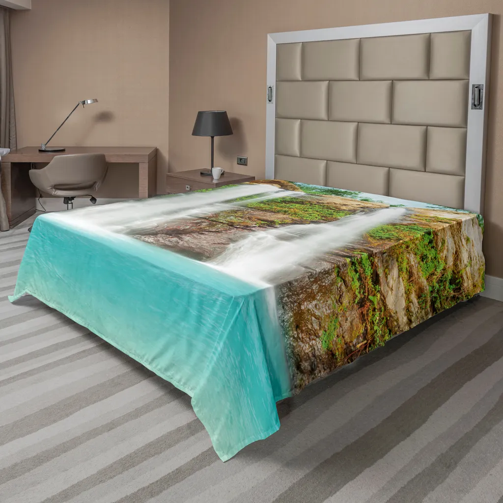 Drap plat ABAKUHAUS Forêt Tropicale 266x260cm Vert Brun en Microfibre