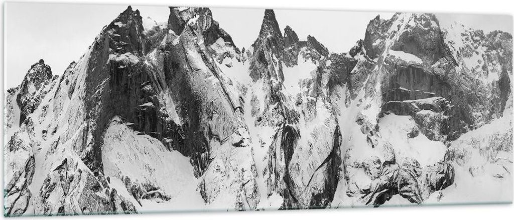 Bilder auf glas - Einteilig - Alpen Schnee Monochrom - 140x50cm - Glasbilder - Wandbilder - Bilder - zum Aufhängen bereit - Wanddekoration aus Gla...