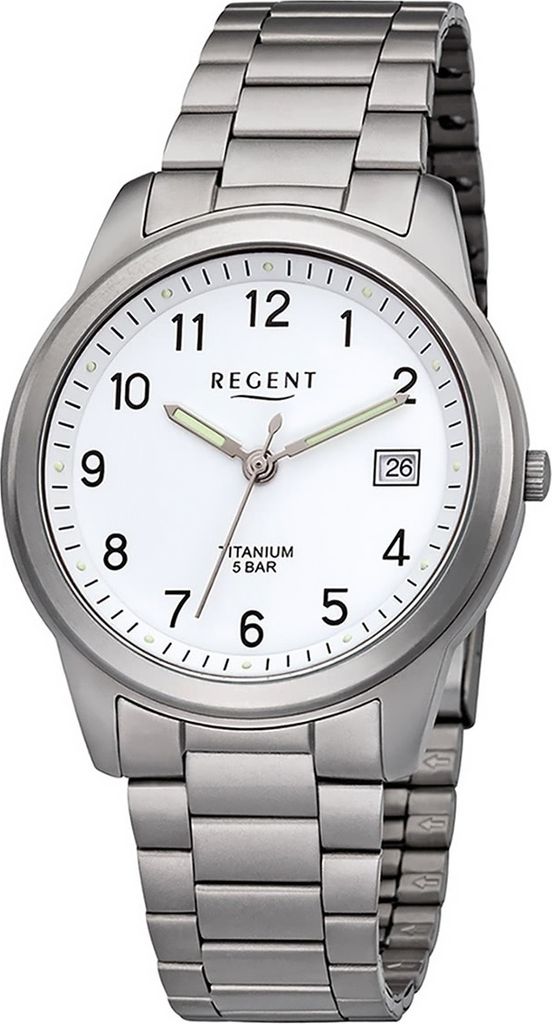 Regent Metall Herren Uhr F-208 Analog Armband-Uhr silber Titan-Uhr D2URF208