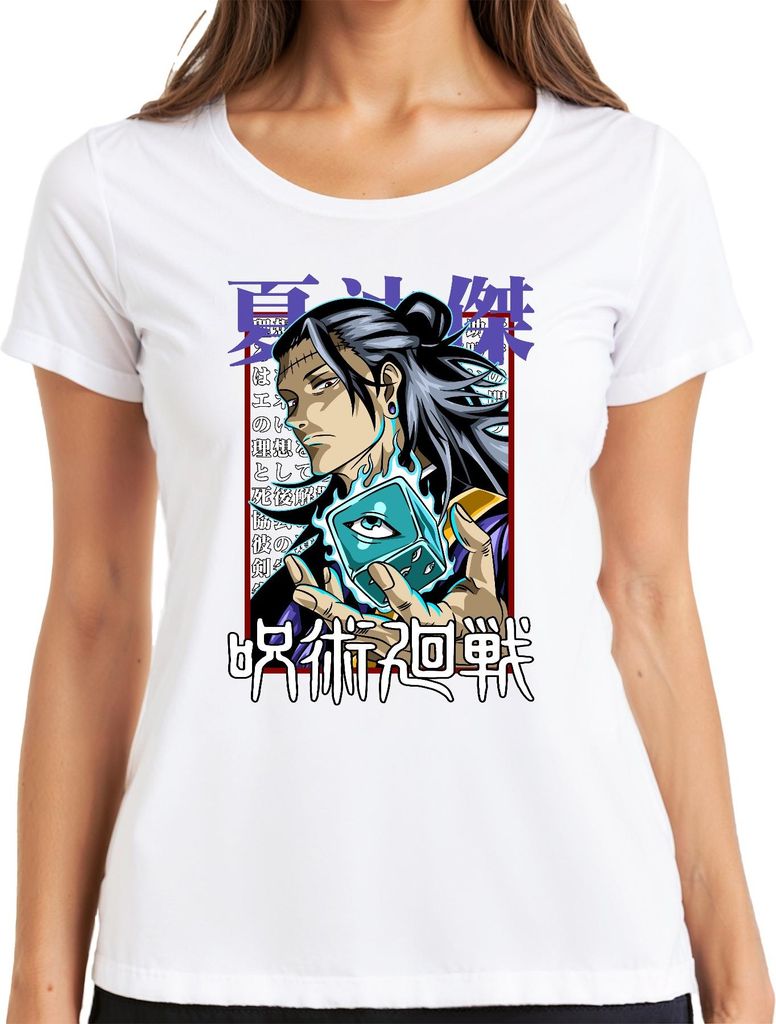 Jujutsu Kaisen Anime Manga Auge Würfel Flamme düster Geschenk Damen T-Shirt, Weiß, M