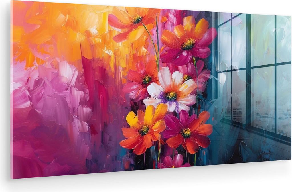 MuchoWow Glasbilder - Bilder auf Wandbild - Foto auf Glas Helle Blumen - Dynamisch - Lebendig 40x20 cm Wanddekoration aus Glas - Acrylglasbild - Ac...