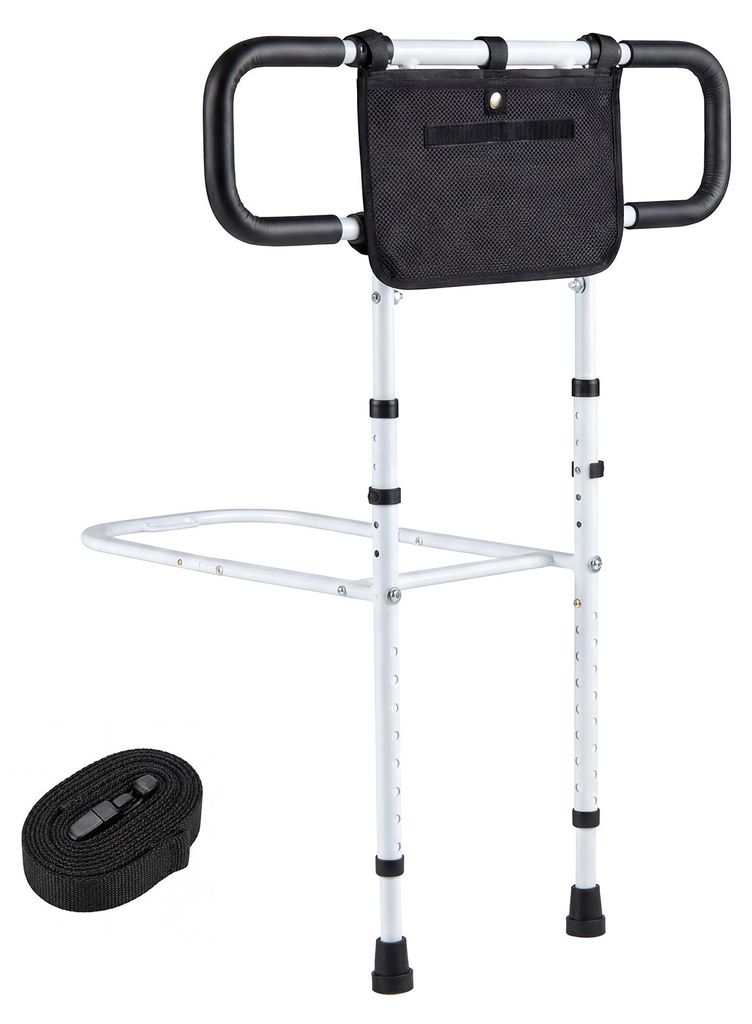 COSTWAY Aufstehhilfe Bett klappbar, 180° faltbare Bettgitter mit verstellbarer Breite & Höhe, Sicherheitsgurt & 2 Handgriffen Schutzgeländer bis...