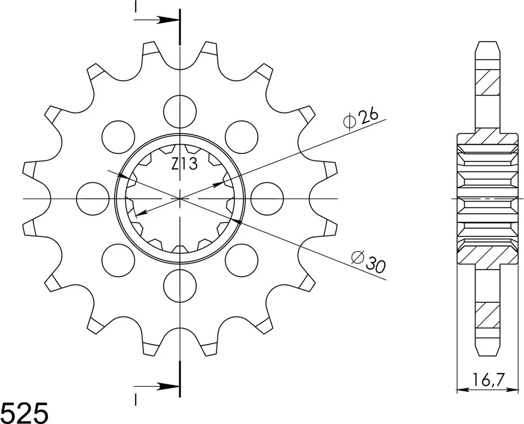 Pignon silencieux 525 Supersprox 16Z pour réduire le bruit de chaîne