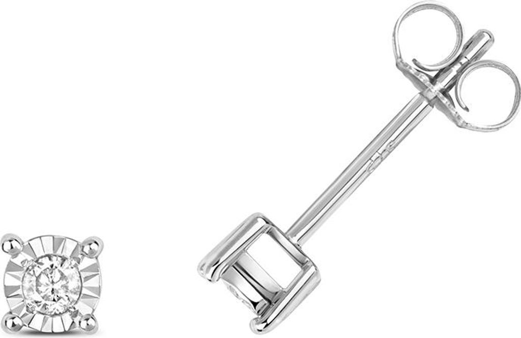 9 Karat (375) Weißgold Damen - Diamant Ohrstecker Brillant-Schliff 0.10 Karat H - PK2 - 4mm*4mm; TRS25519KW