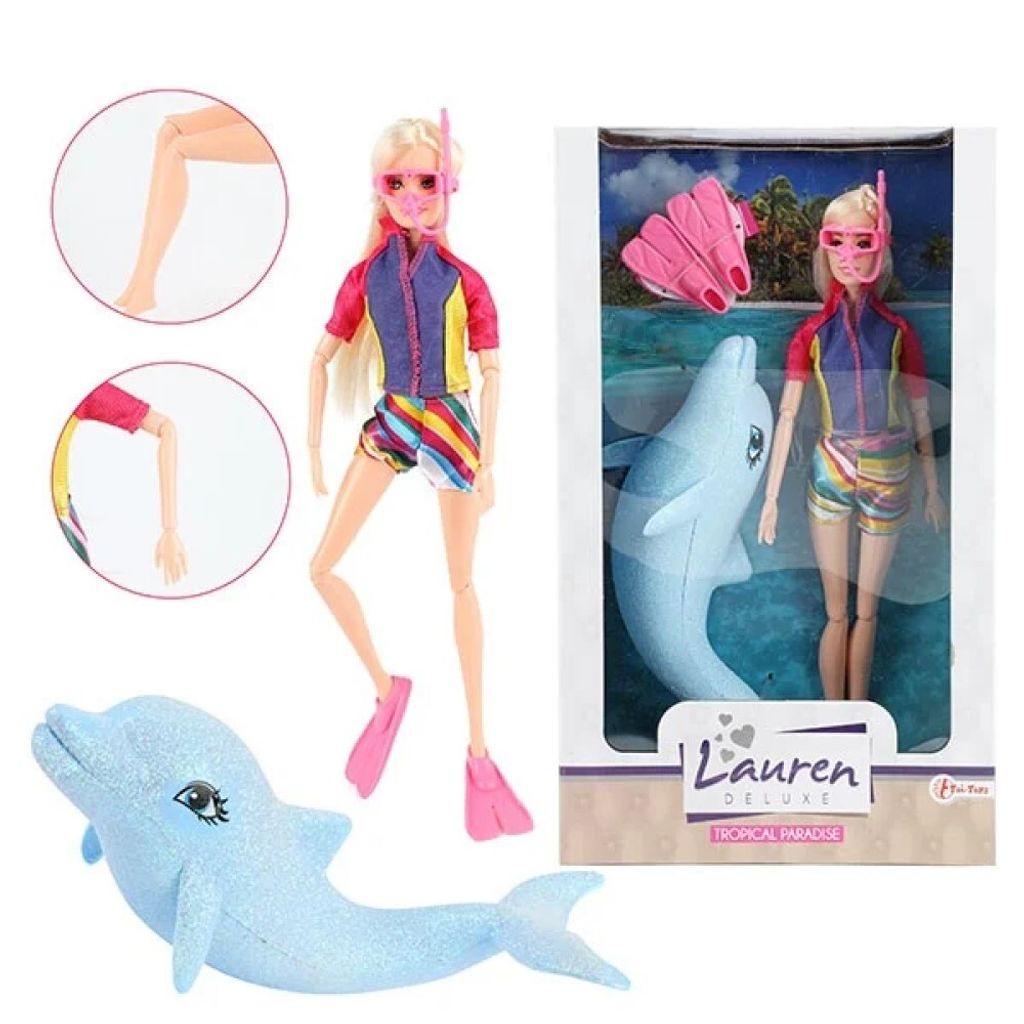 Toi-Toys LAUREN Teenager-Puppe 30 cm – Taucher-Outfit & Glitzerdelfin Delfin für Kinder ab 3 Jahren