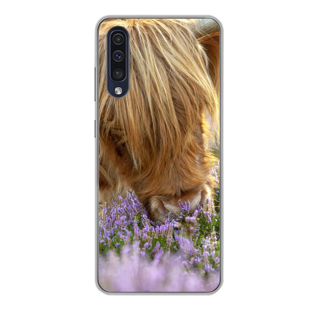 MuchoWow Handyhülle Schutzhülle Hülle für Samsung Galaxy A50 Schottische Highlander - Gras - Heidekraut - Tiere Silikon Softcase Handy Hülle...