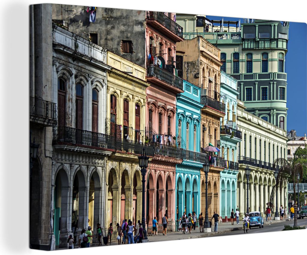 OneMillionCanvasses - Leinwandbilder - 150x100 cm, Bunte kubanische Gebäude in der Stadt Havanna, Wandbilder Kunstdruck Wanddekoration