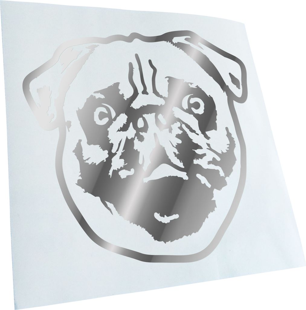 Kiwistar - Autoaufkleber - Pug Hund - Chrom - 40x36cm - Aufkleber für Auto, Laptop, Fahrrad, LKW, Motorrad mehrfarbig JDM Decal Racing