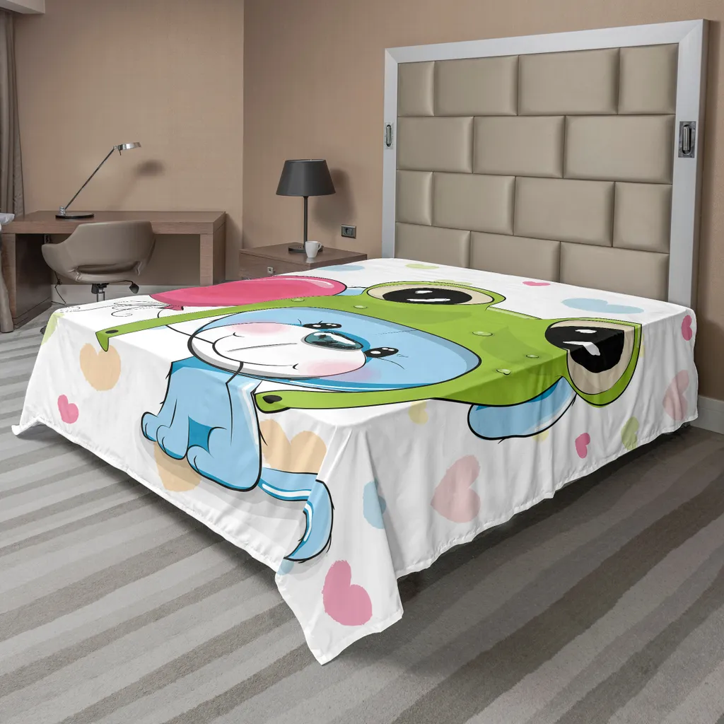 Drap de lit doux motif Chiot et Cœur 260x228 cm impression haute qualité