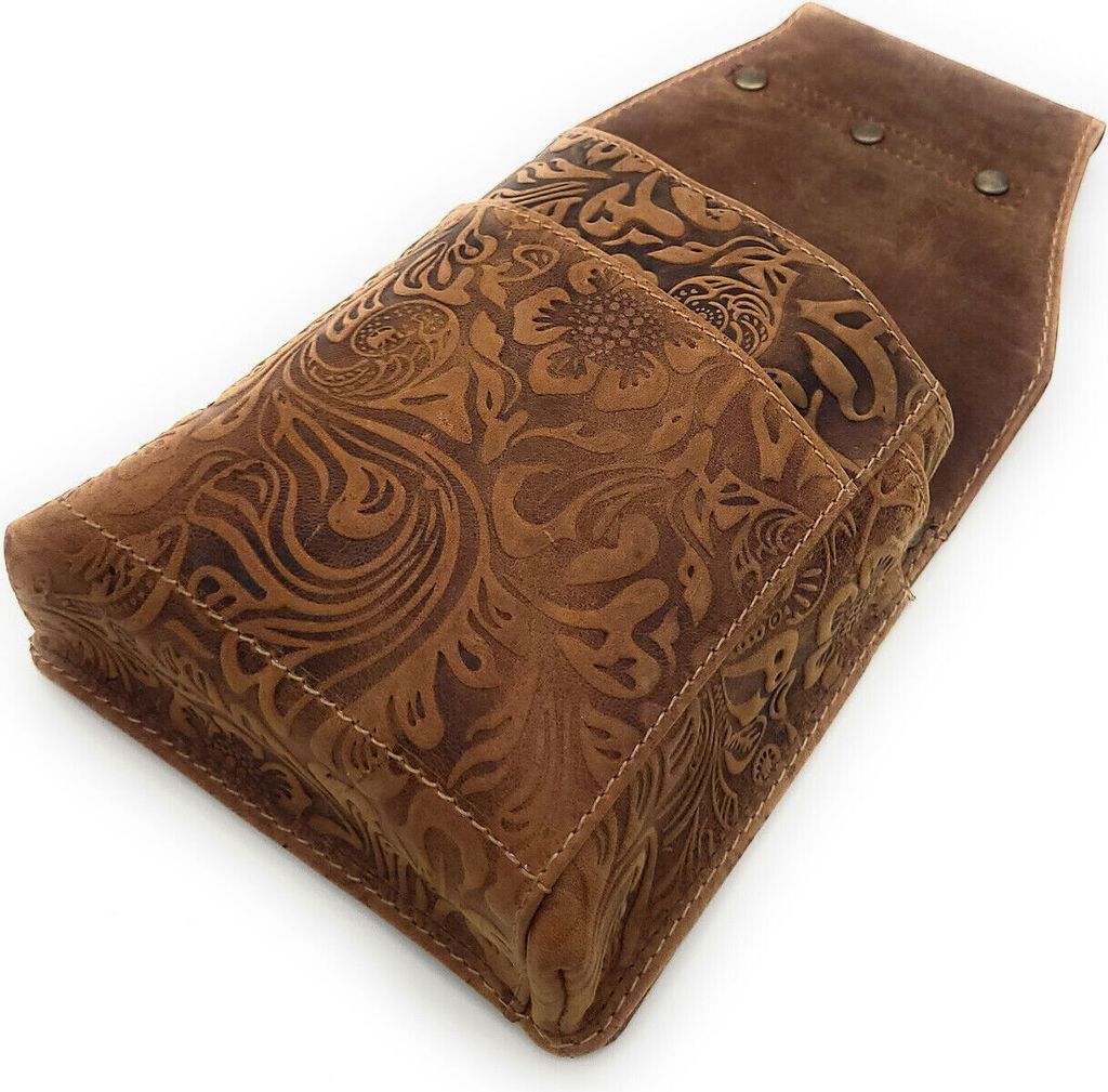 Jockey Club echt Leder Kellnertasche Kellner Holster Köcher Vollrindleder geprägt floral