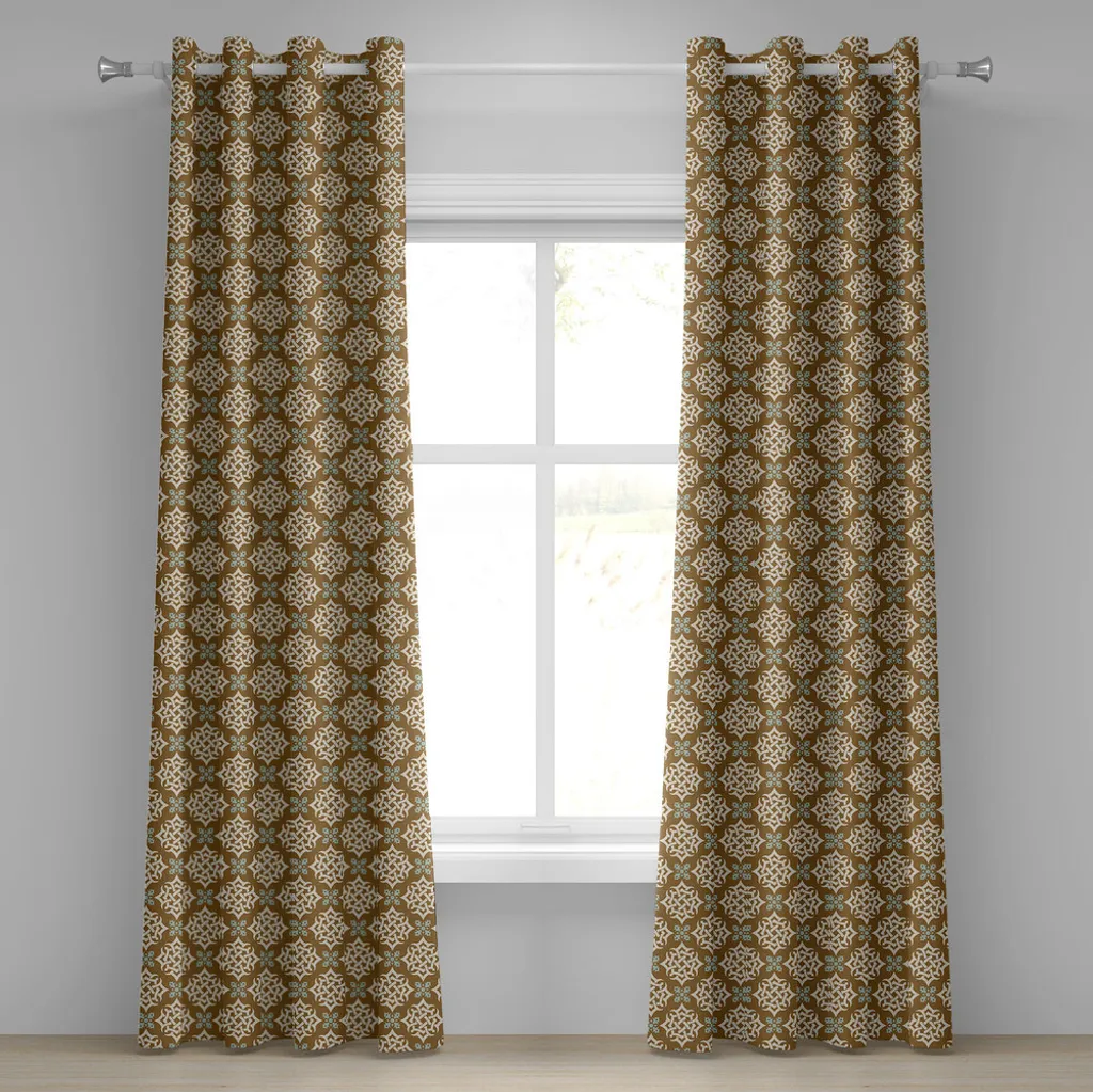 ABAKUHAUS Rideau à Œillets Oriental 280x245 cm, Motif Tribal Bleu Beige