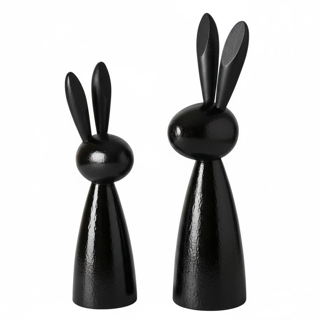 2tlg. Hase LOTIS schwarz aus Holz Holzhase moderne Osterdeko (2 Größen)