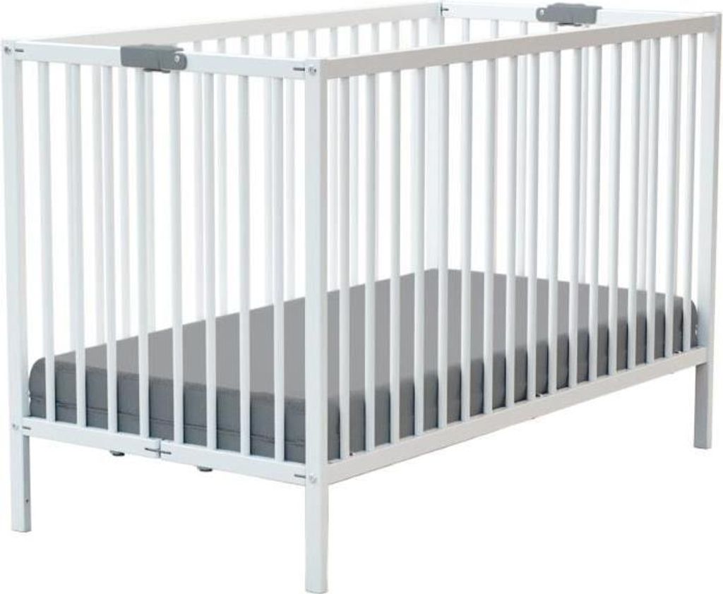 Babybett, Faltbar, 60 x 120 cm, Massivholz, Lattenrost, Weiß