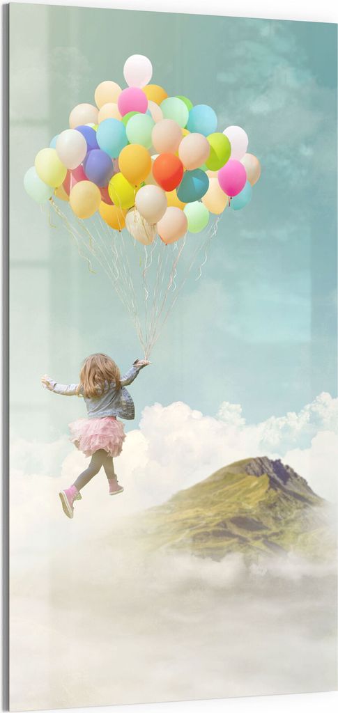 DEQORI Magnettafel Glas 50x100 cm 'Mädchen an Luftballons' beschreibbar Whiteboard