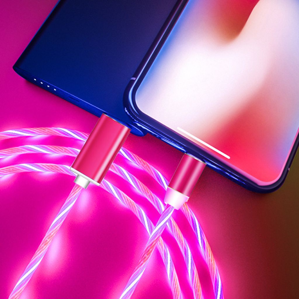 Universal 3-in-1 magnetisches Ladekabel für iPhone Samsung Huawei etc. Micro USB C/ Typ C /kompatibel mit Apple LED 1 Meter - ROT - leuchtet