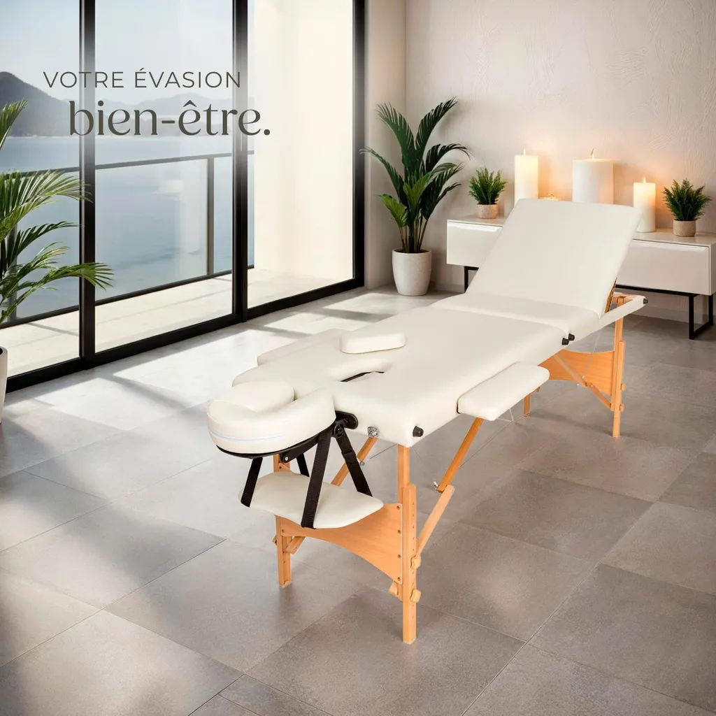 Table de massage Daniel beige : soulagez le mal de dos avec rouleaux - 9