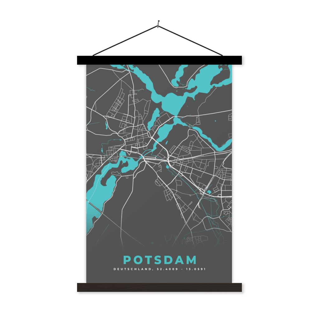 MuchoWow Textilposter Blau - Deutschland - Karte - Stadtplan - Potsdam 40x60 cm mit schwarzem Rahmen - Wanddekorationen