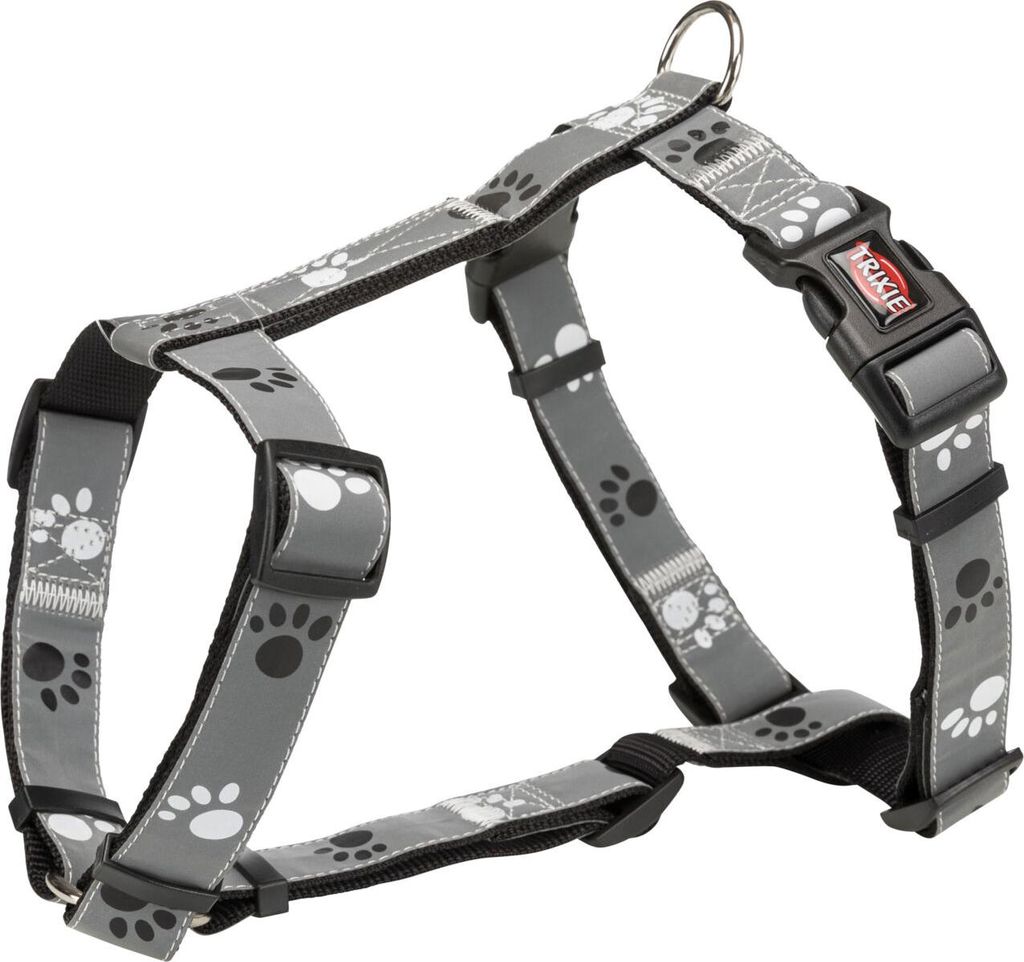 TRIXIE Silver Reflect H-Geschirr - schwarz/silbergrau - 36–40 cm/15 mm