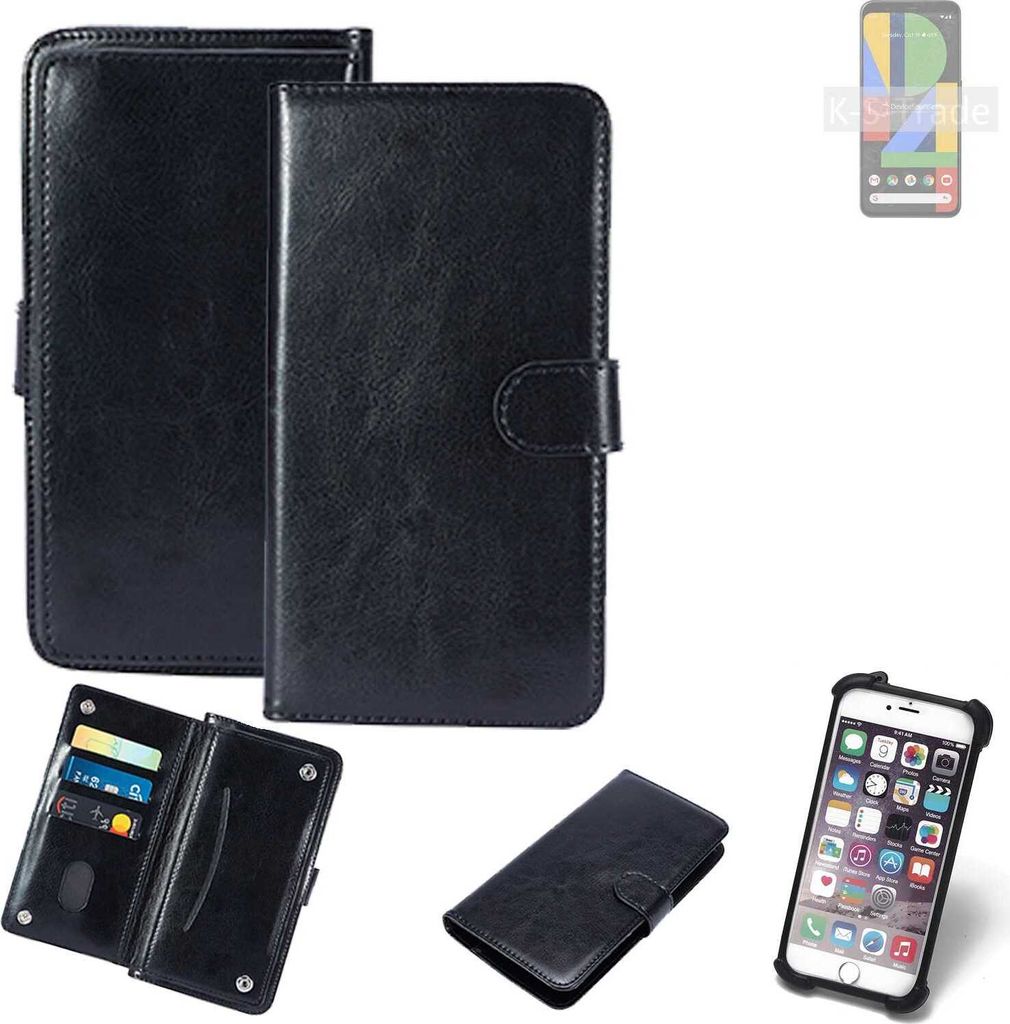 K-S-Trade 360° Hülle kompatibel mit Google Pixel 4 XL schwarz Kunstleder Case BookCase WalletCase Kunstlederederhülle Handyhülle, Rundumschutz