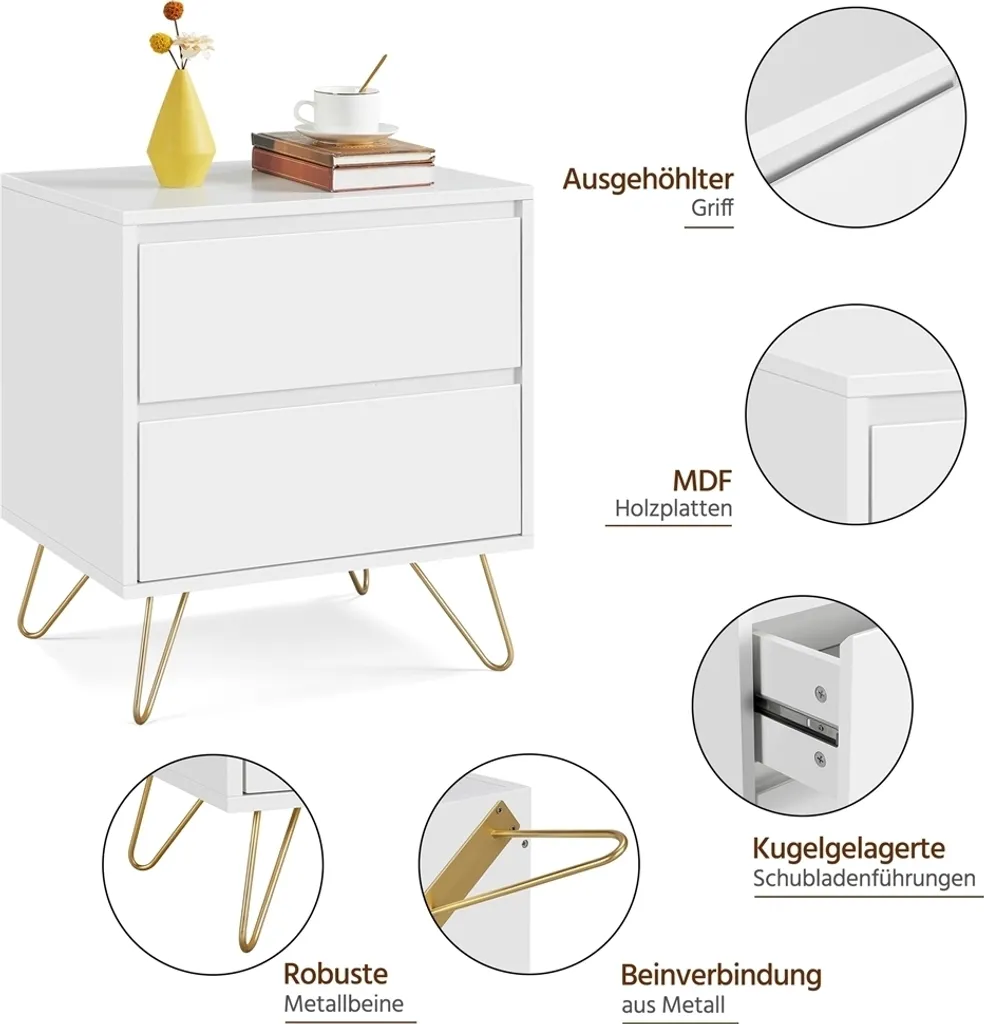 Commode de Chevet Design à 2 Tiroirs pour Chambre ou Salon Moderne - 5