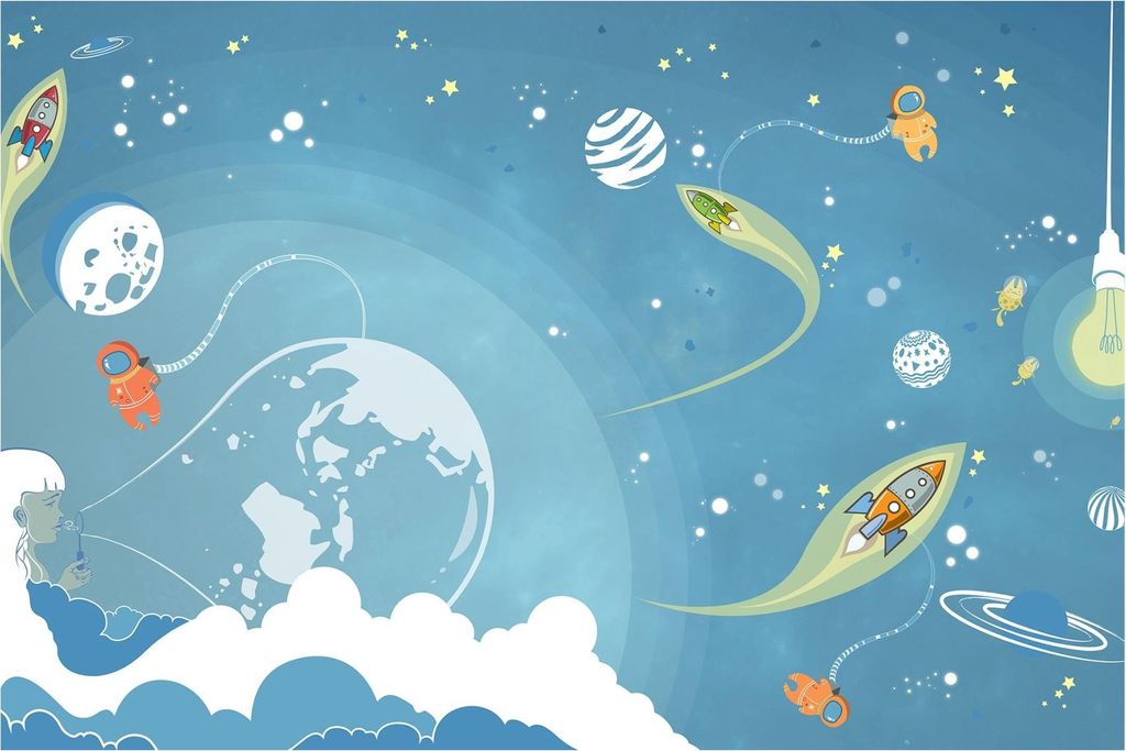 Fototapete Himmel - Vliestapete - Bildtapete UV-beständig Weltall blau Illustration Wandtapete geruchsfrei