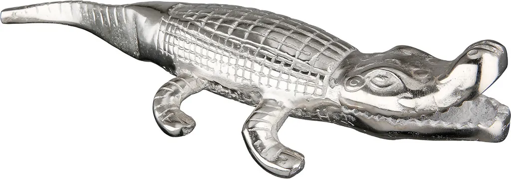 Objet Déco Crocodile Spike pour Buffet et Salon en Aluminium Argenté