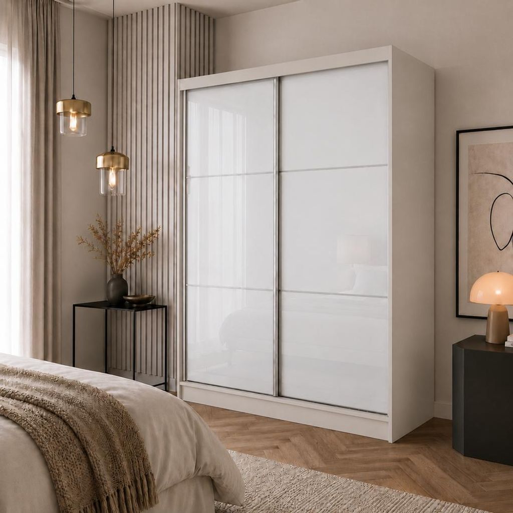 BEAUTYSOFA | Schwebetürenschrank VIVA 150 cm Kleiderschrank Kaschmir mit Spiegel, Schiebetürenschrank Schlafzimmer, Modern Schrank