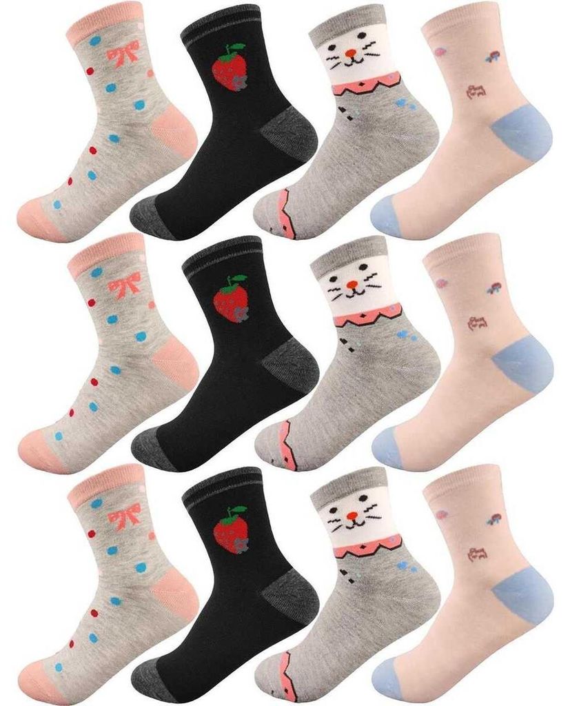 12 Paar Kinder Socken Jungen & Mädchen mit Muster Produktbild 