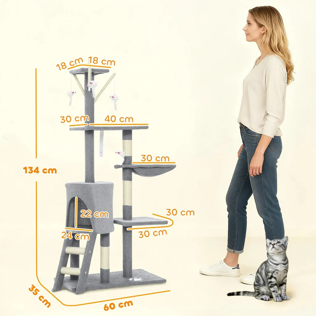 Arbre à chat complet avec hamac et grotte - Idéal pour petits espaces - 3