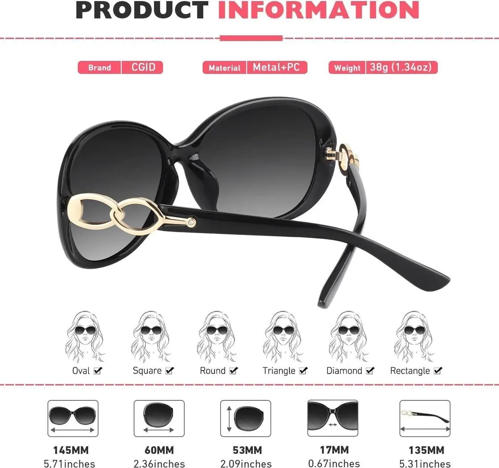SIPHEW Occhiali Da Sole Donna Polarizzati - Avvolgenti, Protezione UV400, Lenti TAC E Telaio PC - Eleganti