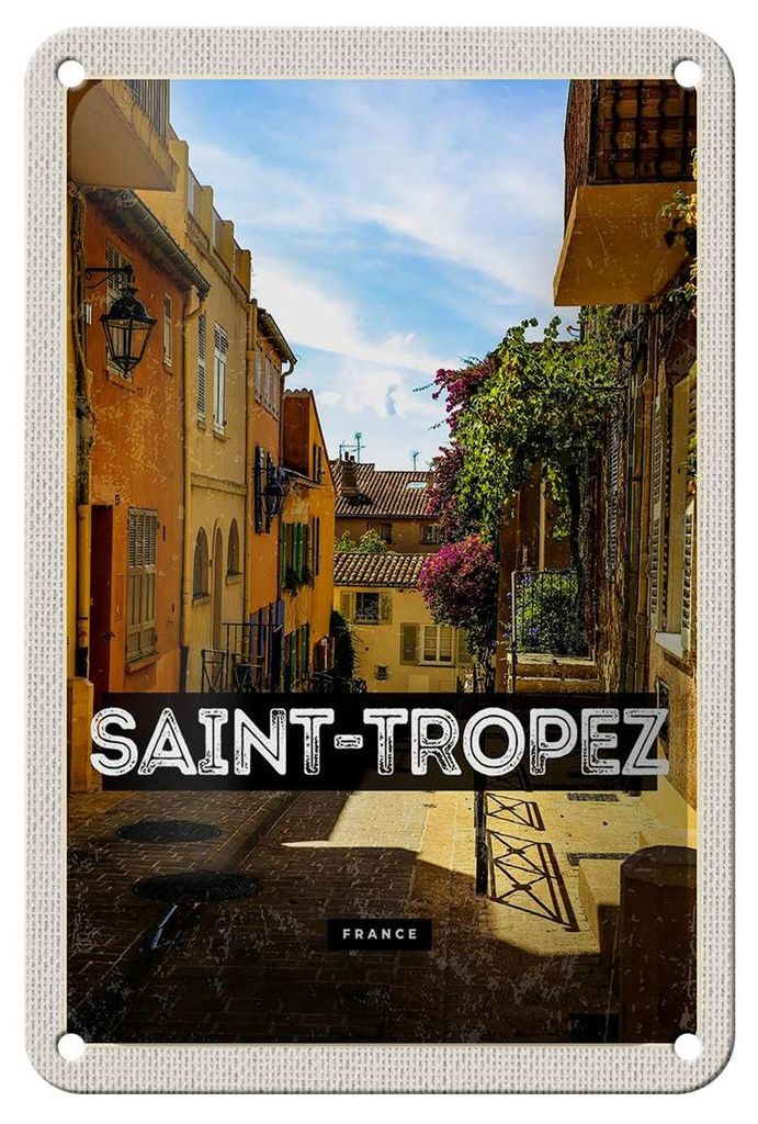 Blechschild Reise 12x18cm Saint Tropez France Hafenort Geschenk Schild