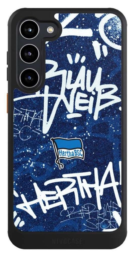 NIVOCASE Hülle für Samsung Galaxy S23+ Handyhülle NIVOcore Case Schwarz Graffiti Hertha BSC Offizielles Lizenzprodukt