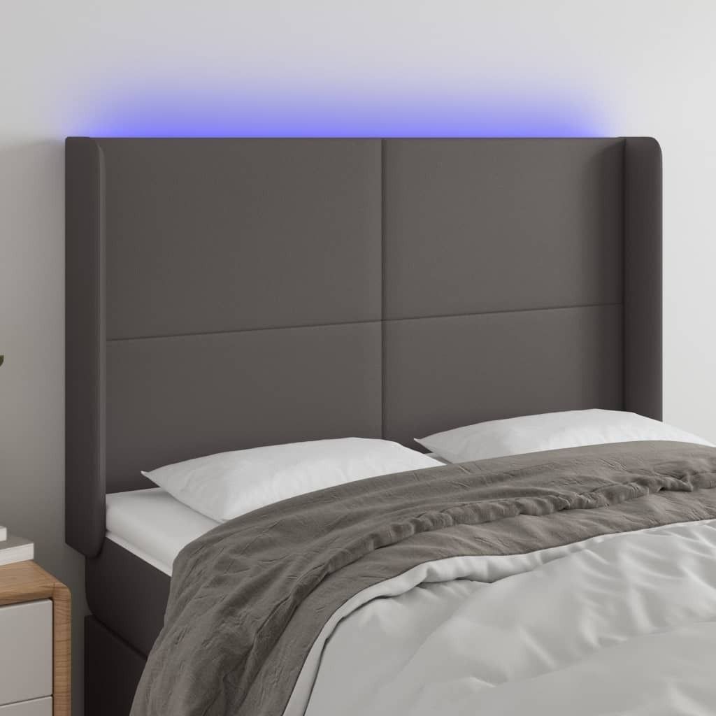 "2026 Promotion" LED Kopfteil - fürs Schlafzimmer - Grau 147x16x118/128 cm Kunstleder - Bettkopfteil CC6089