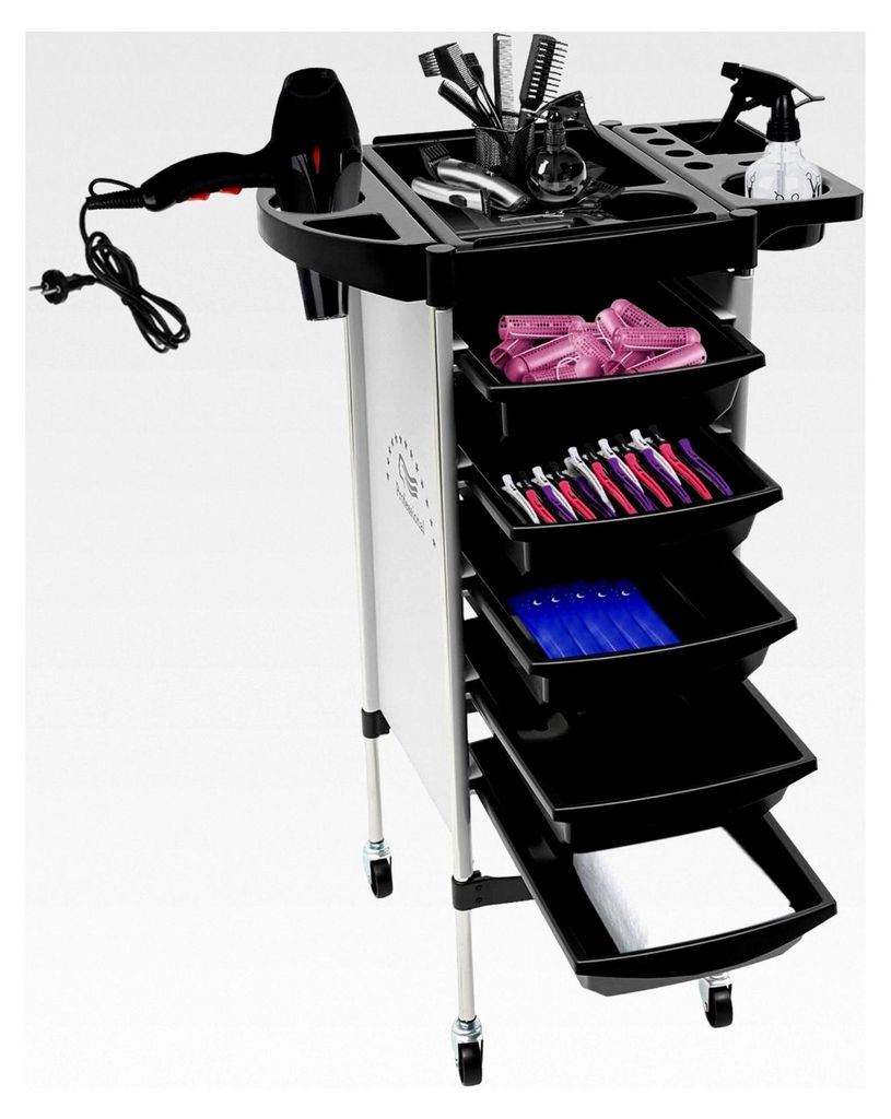 Friseurwagen mit 5 Schubladen und Rollen, Arbeitswagen für Stylisten im Haarstyling und Spa, Weiß