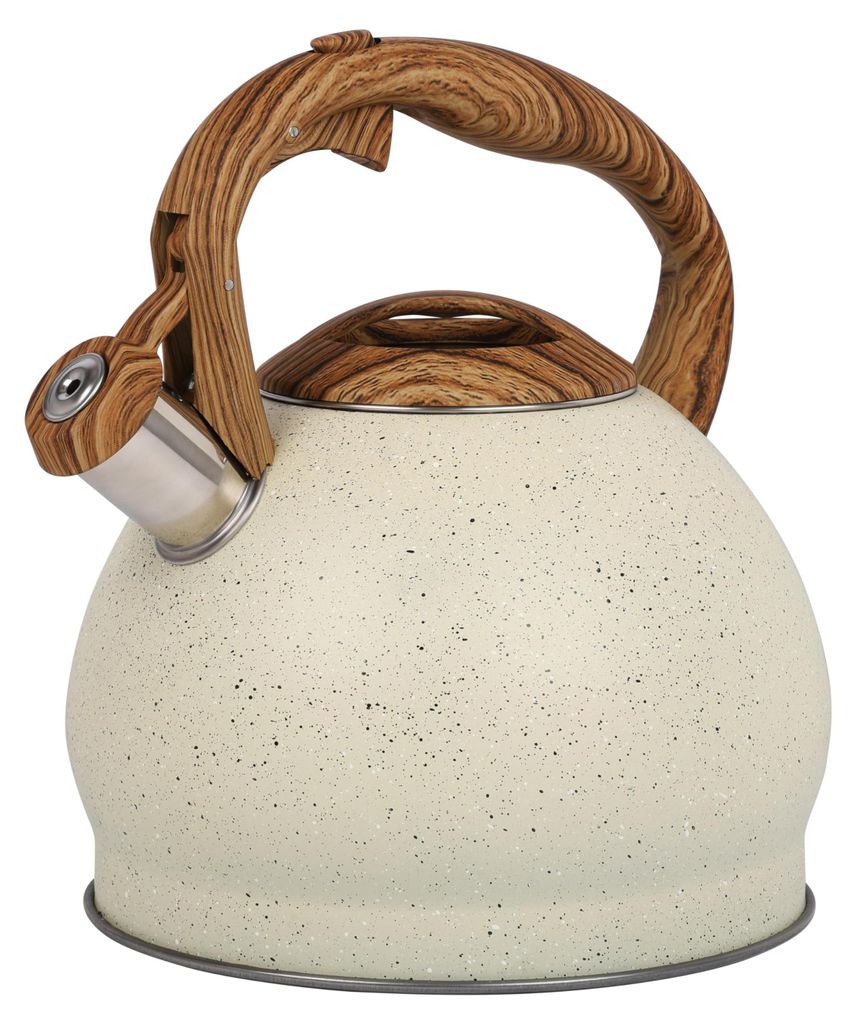 Belle Vous Beige texturierter Pfeifkessel - 3L Teekanne für Herd/Induktionsherd - Edelstahl Wasserkessel Induktion - Teekessel Induktion -