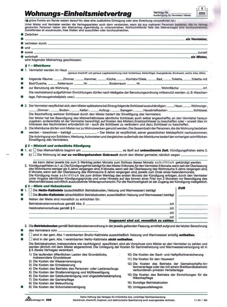 RNK Verlag 599/10 Contrat de location d'appartement Image du produit 