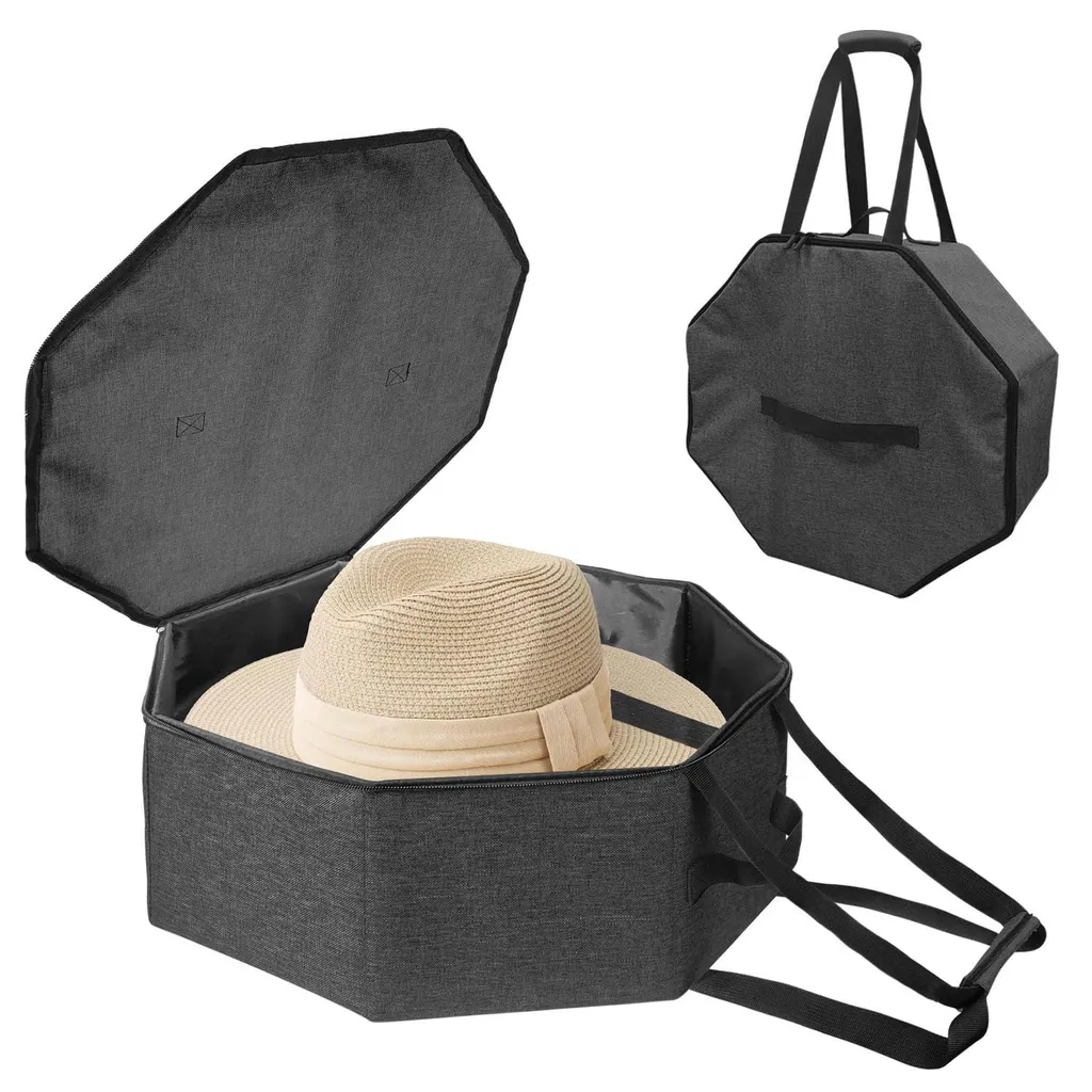 Boîte à chapeaux octogonale pliable en polyester de 43 x 18 cm